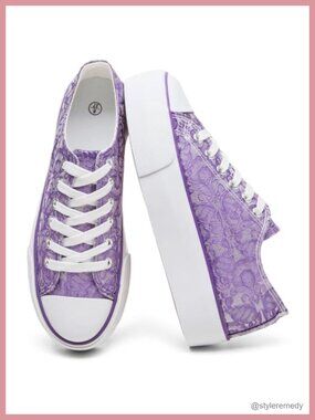 Platform Canvas Sneakers Low Top Lace-Up Rubber Sole Casual Tennis Shoes